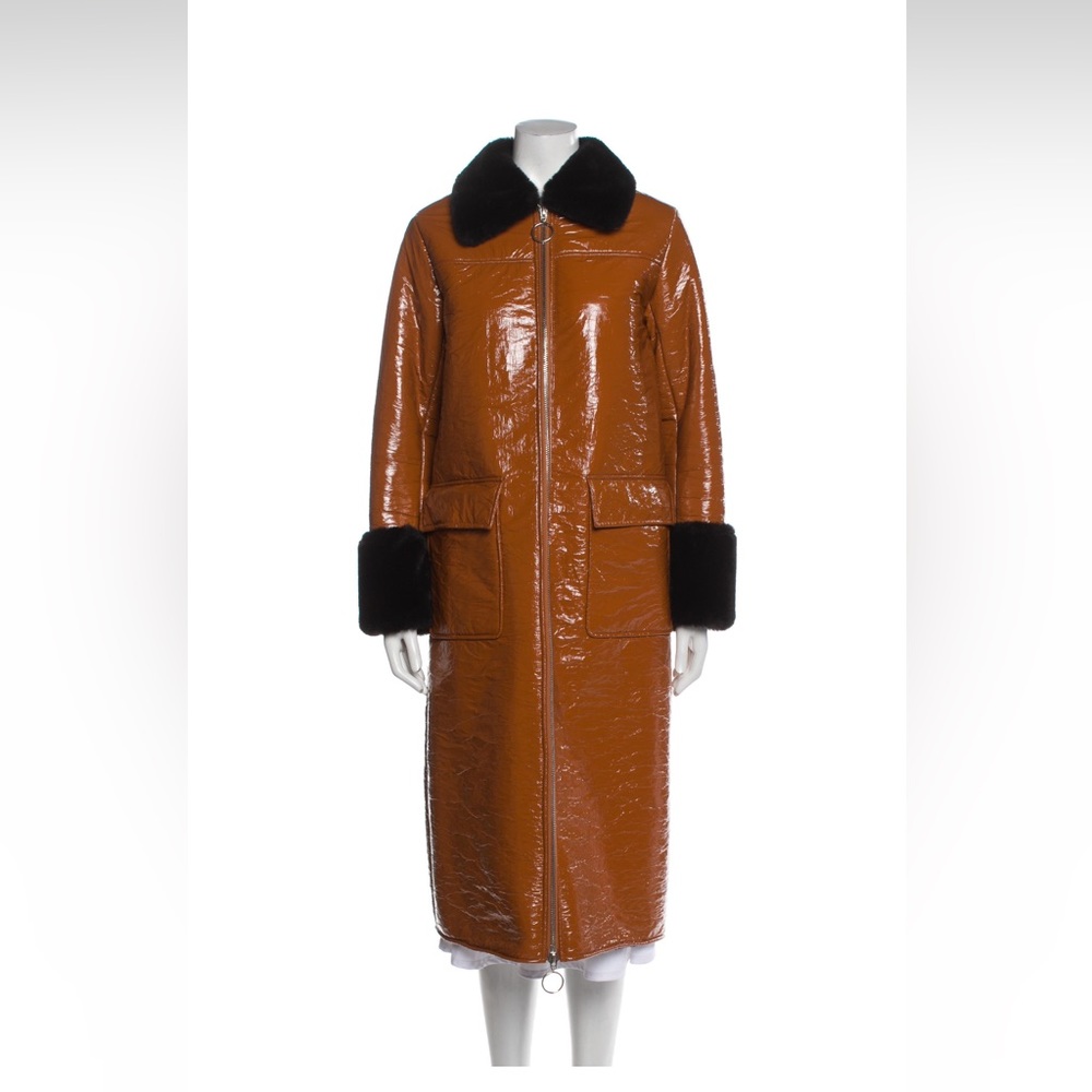 Stand Studio Kristen Long Coat Faux Leather Brown Tan Orange Size 38 Siz…